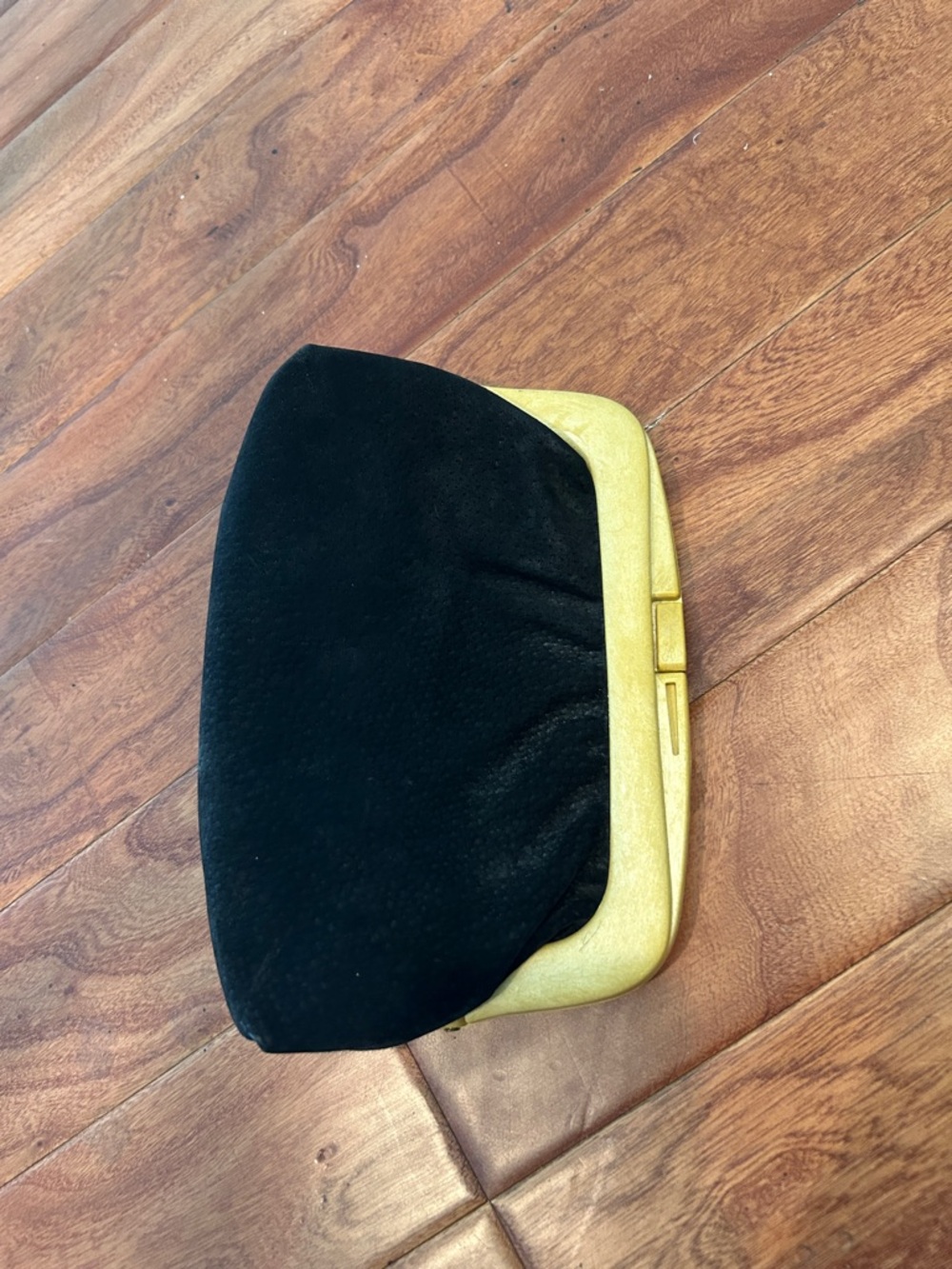 Plymouth Black Suede Leather Wooden Clasp Clutch Made in Italy